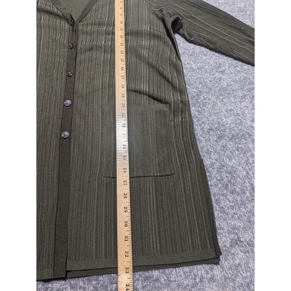 Chico's Flat Back Ribbed Cardigan Sweater Women Size XL Green V Neck Pockets - Picture 10 of 11
